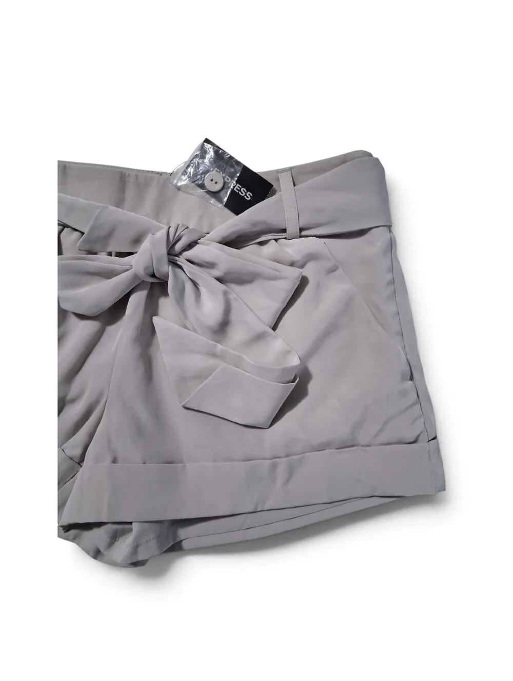 Express Gray Paperbag Tie-Waist Tailored Shorts with Cuffed Hem Womens Size 0